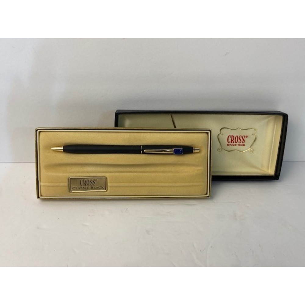 Cross Classic Black Ballpoint Pen Gold Trim Blue NH Emblem Engraved with Box